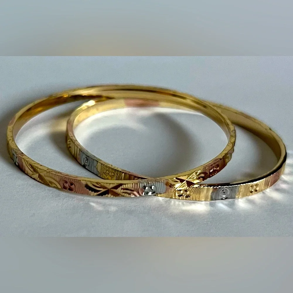 Set of Two Mini Rose Gold & Silver Bangle Metal Bracelet for Toddler Child Baby